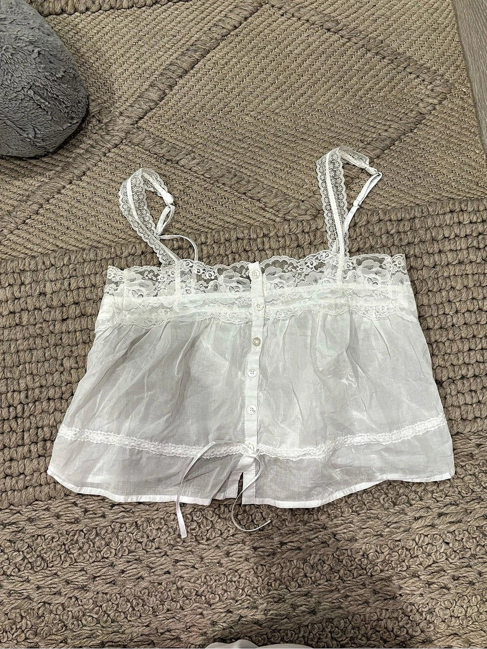 Abercrombie & Fitch Lace-Trim Cinched Button-Through Cami White XS